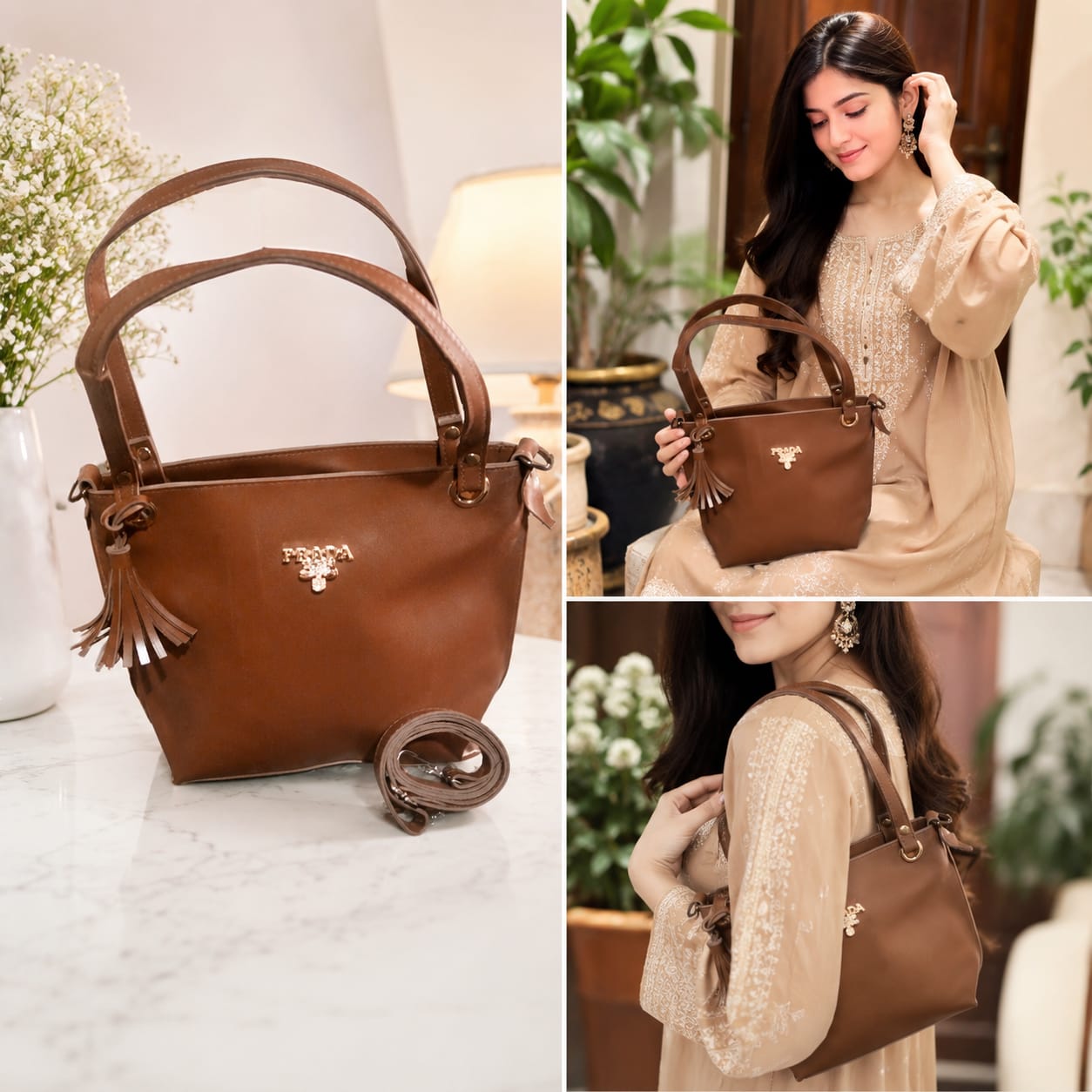 Elegant Brown Leather Tote Handbag for Women