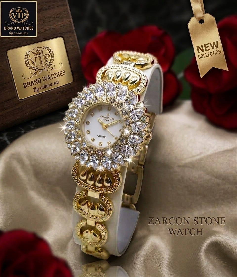 Luxury Women's Zircon Stone Gold Brecelet  Watch